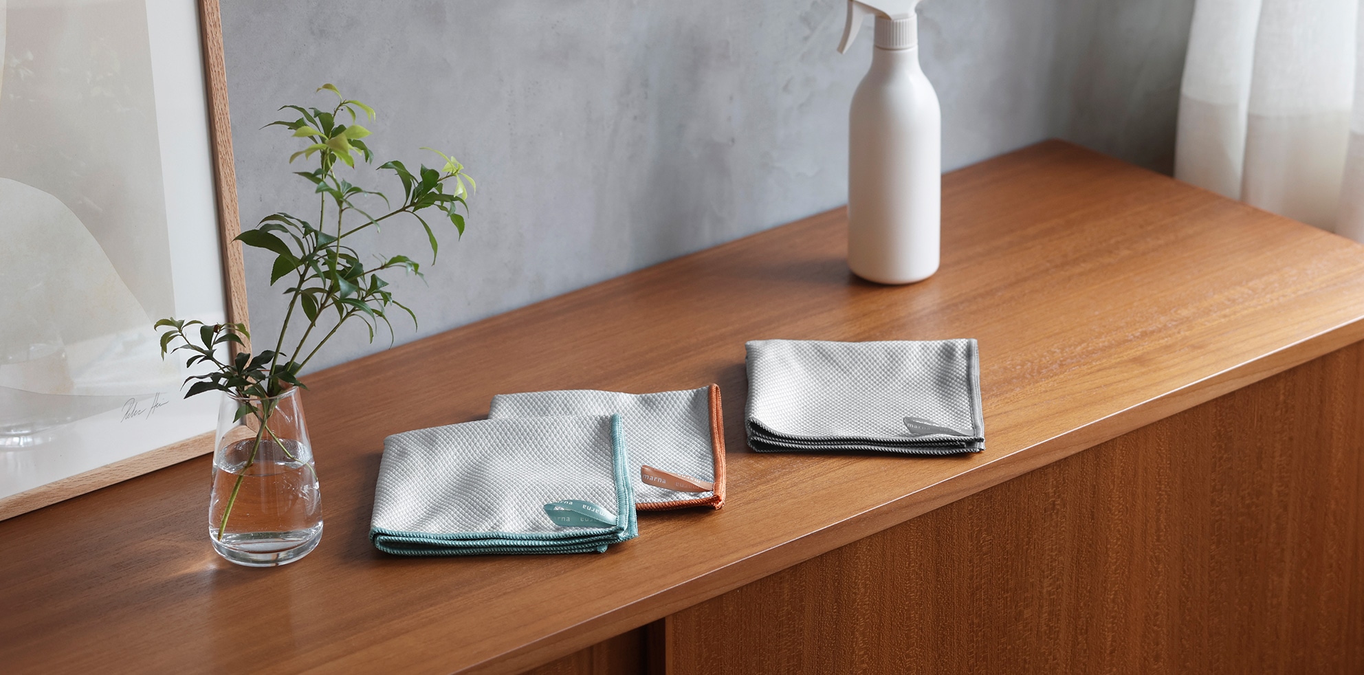 marna】ガラス・鏡ピカッとクロス(2枚入 ライトブルー・オレンジ