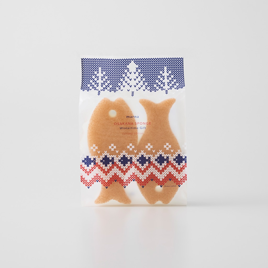 おさかなスポンジ 冬のおくりもの ライトブラウン 2個入り
