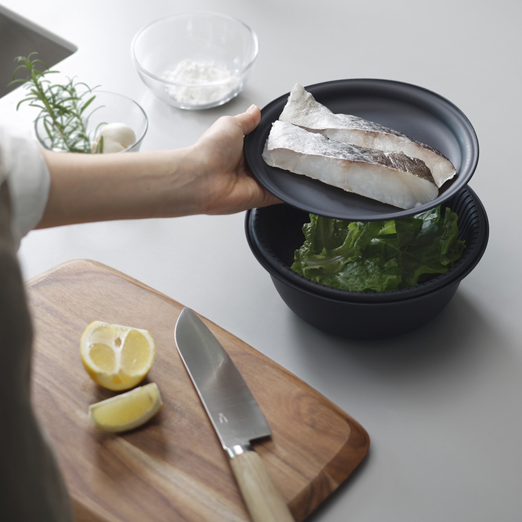 ザルボウル 18cm ダークグレー 2点セット