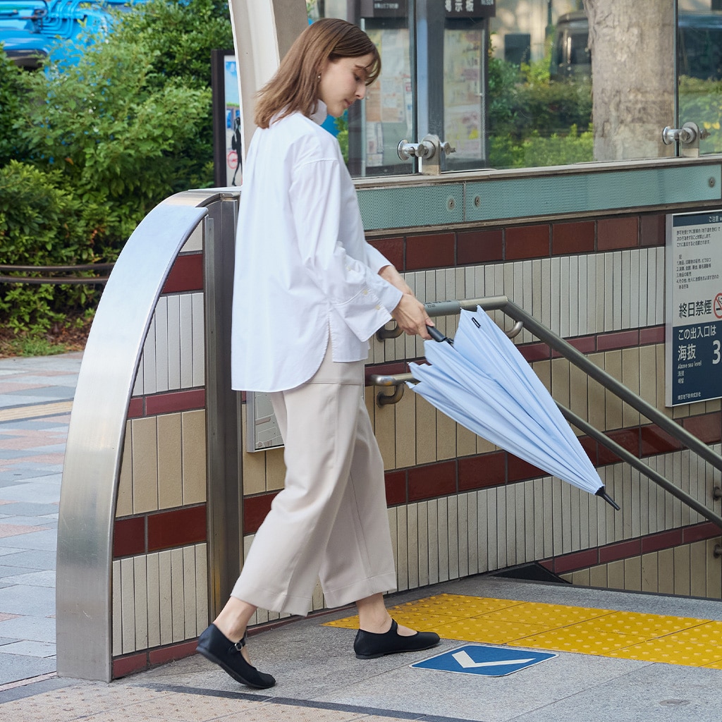 [ギフト]Shupatto アンブレラ ブルーグレー(柄:ブラック) 58cm